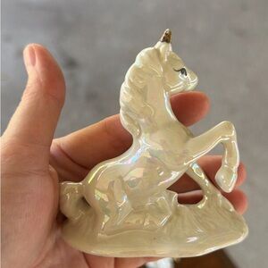 Vintage Pearlescent Ceramic Unicorn Figurine - Decorative Home Art